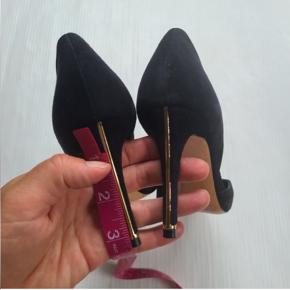 RACHEL ZOE D'orsay black suede gold tipped heels size 5.5 - Picture 2 of 3